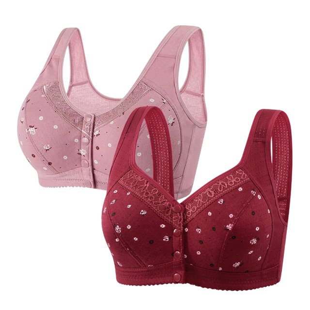Plebaso 2 Pack Everyday Bras for Women Front Closure No Underwire Comfort Bras Ladies Full Coverage Bralettes