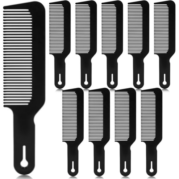 WWS-Barber Hair Cutting Blend Fade Combs 10 Pack for Hair Stylist, Barber Accessories Supplies, Fading Clipper Flat Top Blending Comb for Fades & Men Haircut Individually Wrapped (Black)