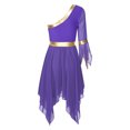 thumbnail image 4 of RUNQHUI Robe de Danse Métallique pour Femmes, une Épaule, Manches Évasées, Tenue de Danse Lituricale, Tunique de Danse Violette L, 4 of 7