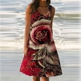 thumbnail image 2 of TopLLC Robe d'Été pour Femme Boho Décontractée Sans Manches à Col Ras du Cou Smockée Robe Soleil Florale à Volants Évasée en A Plage Midi, 2 of 6