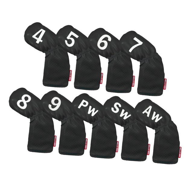 jinwen 9 Pièces Club de Golf Fer Couvre-Chef Long Cou Protection PU Accessoires de Golf Noir
