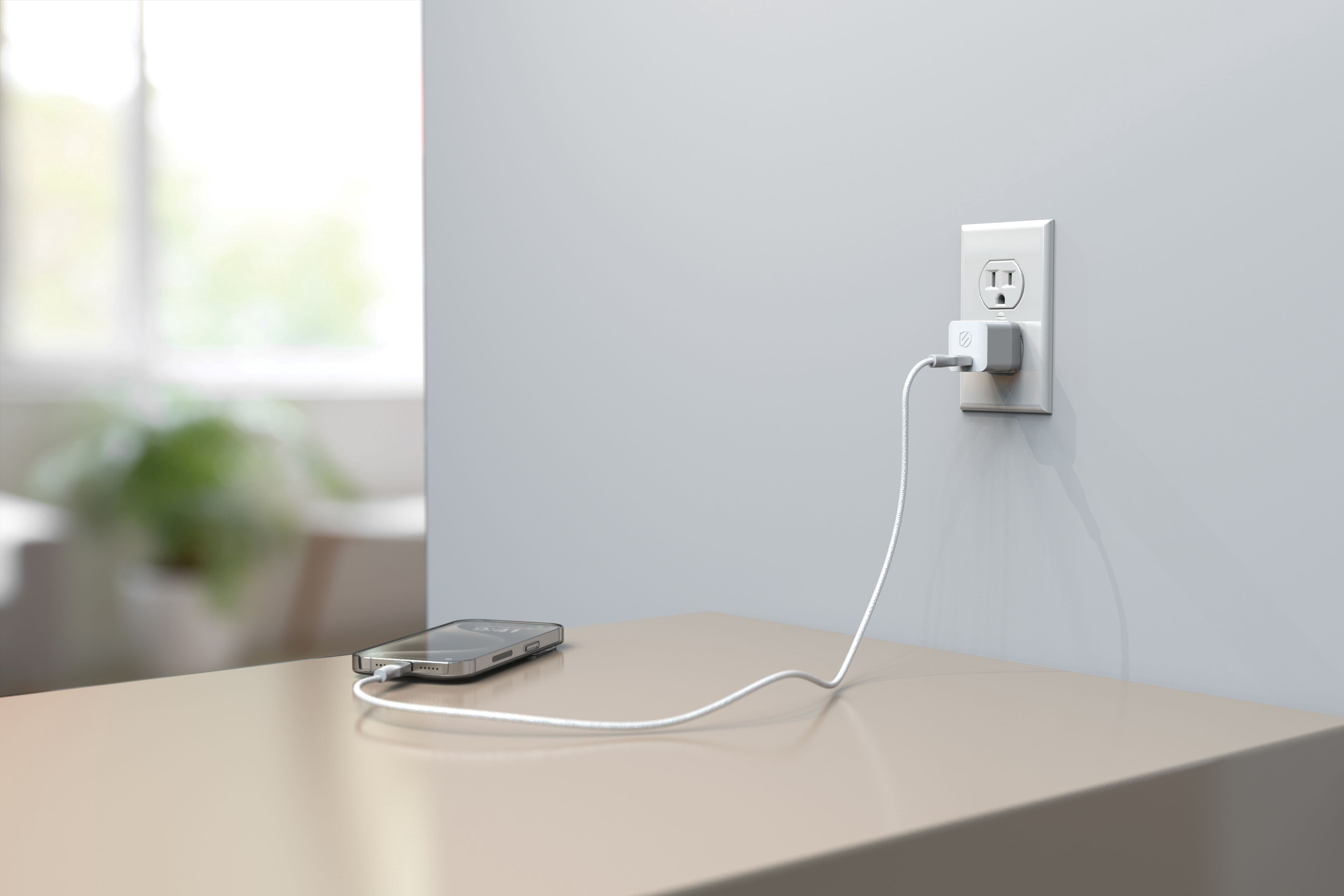 Mini chargeur mural résidentiel HPD30CCB8W-SP PowervoltMC Scosche 30 watts USB-C avec câble tressé de 2,4 m (8 pi) USB-C à C