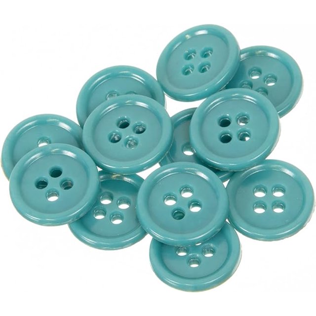 Mibo 12pcs Round Melamine Buttons with Rim - 24L(15mm) - 4 Hole - Turquoise
