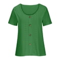 thumbnail image 5 of Plebaso Hauts d'Été pour Femmes Col Rond Manches Courtes T-Shirts Ajourés Décontractés Chemisiers à Boutons P-5TG, 5 of 5