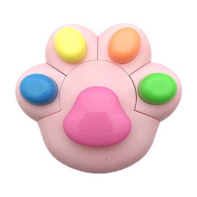 SIYTUAU Highlighter Pen Cat Paw Shaped 5 In 1 Colored Marker For Underlining Journal Notes Student Office Stationery Desk Accessory Pink Plastic