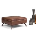 thumbnail image 2 of SIMPLIHOME Owen Table Basse Carrée de 36 Pouces de Large avec Dessus Relevable et Rangement, Pouf Repose-Pieds de Cocktail en Similicuir Aéré Brun Selle Vieilli Rembourré, Style Milieu du Siècle Moderne, Salon, 2 of 5