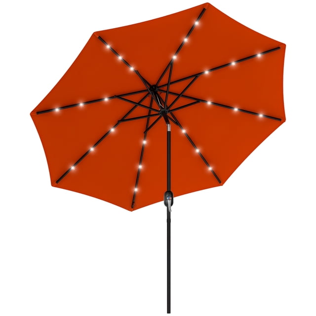 Outsunny 9ft Solar Patio Umbrella with LED Lights Tilt Canopy, Orange