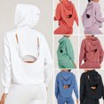 thumbnail image 3 of Women Athletic Hoodie Open Back Pocket Side Split Long Sleeve, 3 of 8