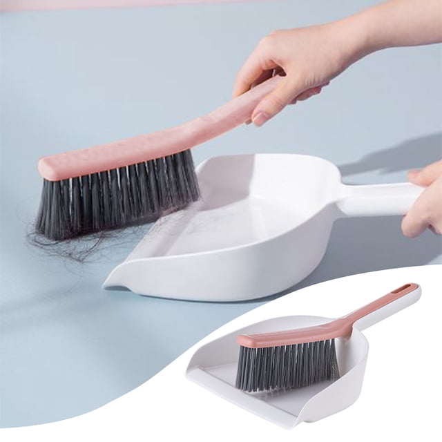 Hand Broom and Dustpan Set, EDHITNR Compact Mini Cleaning Tool, Plastic Desktop Keyboard Sofa Car Small Space Handheld Broom Dustpan, Pink