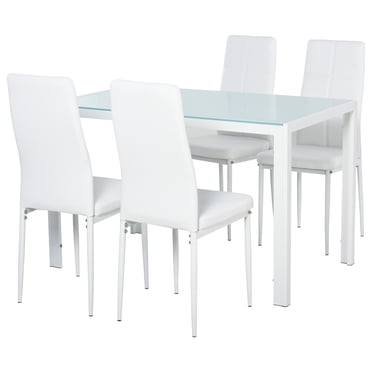 HOMCOM Ensemble de Table à Manger pour 4, Table de Cuisine Rectangulaire en Verre avec Chaises