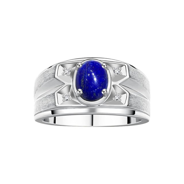 RYLOS Men's Rings Sterling Silver Rings Classic Designer Style 8X6MM Oval Gemstone & Diamond Ring Lapis Sepyember Birthstone Rings For Men, Size 13