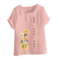 thumbnail image 4 of Pisexur Chemises en Lin pour Femmes Manches Courtes Blouses en Coton à Fleurs Hauts Grande Taille Décontractés Amples Col Rond Tuniques Unies Haut, 4 of 5