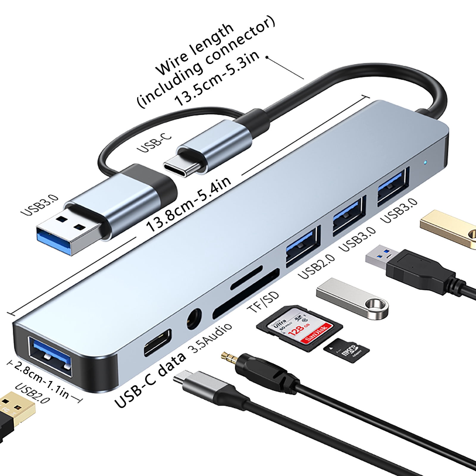 DZCPSCZG USB-C Hub (8 In 1), With 100W Power Output, 4K 60Hz Port, 10Gbps USB C And 2 USB A Data Ports, Ethernet Port, MicroSD And SD Card Reader