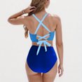 thumbnail image 3 of VBTAPA Womens High Waisted Bikini Sets Criss Cross Two Piece Swimsuits Color Block Full Coverage Bathing Suits Clearance Sale Blue M, 3 of 4