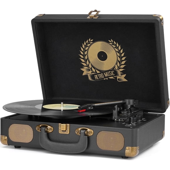 DIGITNOW Vinyl Record Player Bluetooth Turntable 3-Speed Suitcase Portable Vintage Belt-Driven with Built-in Speakers