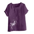 thumbnail image 4 of Jusqu'à 50 % de Rabais Horkkom Hauts Grande Taille pour Femmes Été Chemises Amples en Lin à Manches Courtes Col Rond Imprimé Floral Blouses Confortables, 4 of 4