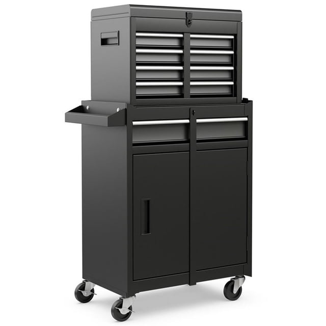 Pemberly Row 5-Drawer Rolling Tool Chest Cabinet Metal Tool Storage Box in Black