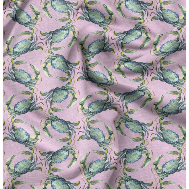 Soimoi Pink Modal Satin Fabric Crabs Ocean Decor Fabric Printed Yard 42 Inch Wide