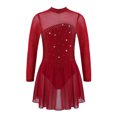 thumbnail image 1 of Sxiwei Kids Girls Long Sleeve Mesh Splice Figure Skating Dress with Rhinestone Keyhole Back Gymnastic Burgundy 6, 1 of 6