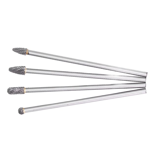 Lengthened Tungsten Steel Grinding Head, Easy To Replace Wear Resistant 4Pcs Silver Extended Carbide Rotating Burr Set For Cutting For Carving