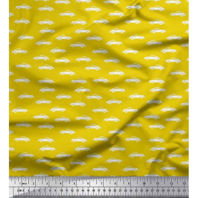Soimoi Polyester Crepe Fabric Car Transport Print Fabric by Yard 42 Inch Wide