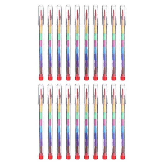 Uxcell Stacking Crayons, 20 Pack 10 Colors Stackable Round Drawing Crayons