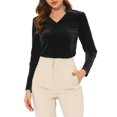 thumbnail image 1 of INSPIRE CHIC Blouse Haut en Velours à Col en V à Manches Longues pour Femme G Noir, 1 of 6