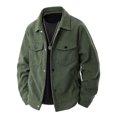 thumbnail image 1 of aohooy Men Corduroy Jacket Fall - Long Sleeve Collared Button Up Shacket with Flat Pockets Army Green,XXXXL, 1 of 8