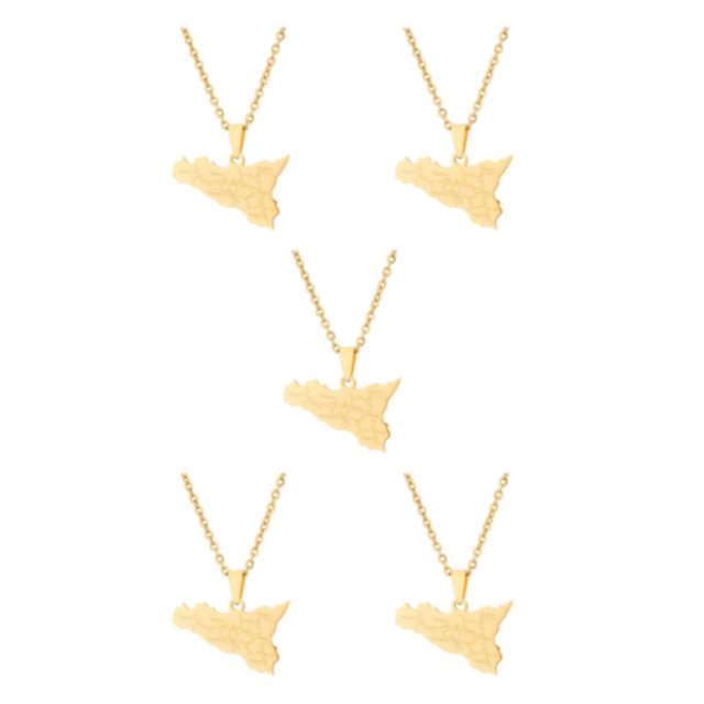 kurtrusly Unique Map Of Sicilia Necklace Crafted With Stainless Steel For Modern Look gold 5Set