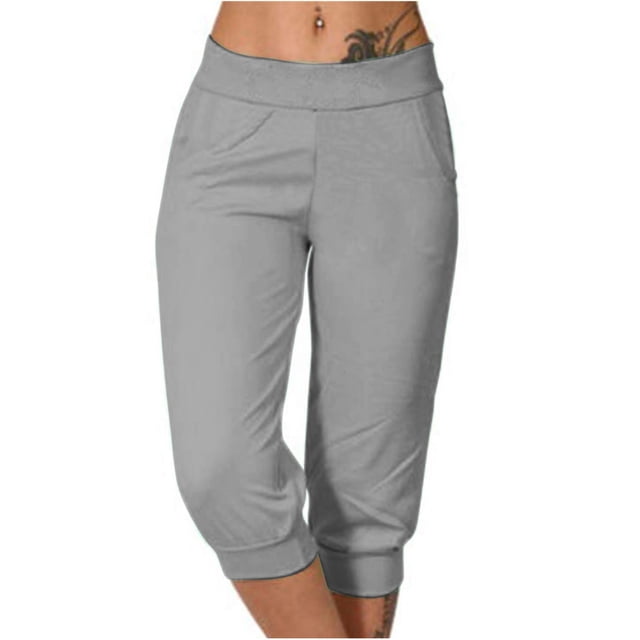 Timegard Womens Sweatpants Capri Pants Cinch Bottom Solid Color Cropped Joggers Workout Pants with Pockets