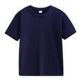thumbnail image 1 of T-shirt Enfant Manches Courtes Coton Col Rond Couleur Unie Blouse Décontractée Été Hauts Marine 4-5 Ans, 1 of 5