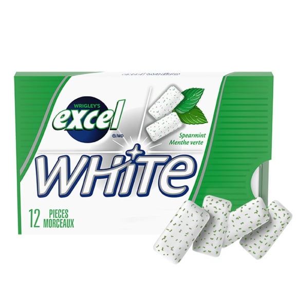 EXCEL White Spearmint, Teeth Whitening Sugar Free Chewing Gum, 12 Pieces, 1 Pack