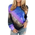 thumbnail image 1 of Chemises à Manches Longues Décontractées pour Femmes Automne Hiver Graphique Tee Tie Tye Imprimé Col Rond Casual en Vrac Pull-Over Chemises Violet, 1 of 7