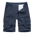 thumbnail image 1 of Penkiiy Men Casual Solid Zipper Button Pockets Elastic Waist Cropped Cargo Shorts S Dark Blue, 1 of 4