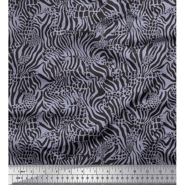 Soimoi Gray Heavy Satin Fabric Leopard & Wild Animal Skin Printed Fabric 1 Yard 54 Inch Wide