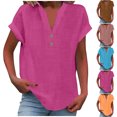 thumbnail image 1 of QIPOPIQ Womens Tshirts V Neck Short Sleeve Buttons Tops Tee Solid Color Blouse Loose Fit Clearance, 1 of 6