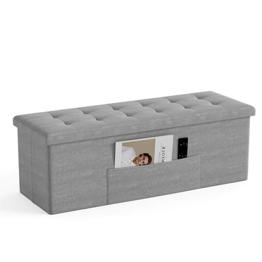 Costway Fabric Folding Storage Ottoman Storage Chest W/Divider Bed End Bench Light Grey