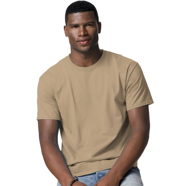 Hanes TAGLESS Men`s T-Shirt - Best-Seller, L, Pebble