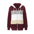 thumbnail image 4 of EGNMCR Womens Winter Fuzzy Fleece Jacket Hooded Color Block Patchwork Cardigan Zipper Pullover Coats Outerwear with Pockets, 4 of 5
