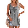 thumbnail image 1 of LUXUR Ladies Tops Solid Color Tank Button Denim Vest Loose Tee Shirt Floral Print Blouse Gray 5XL, 1 of 2