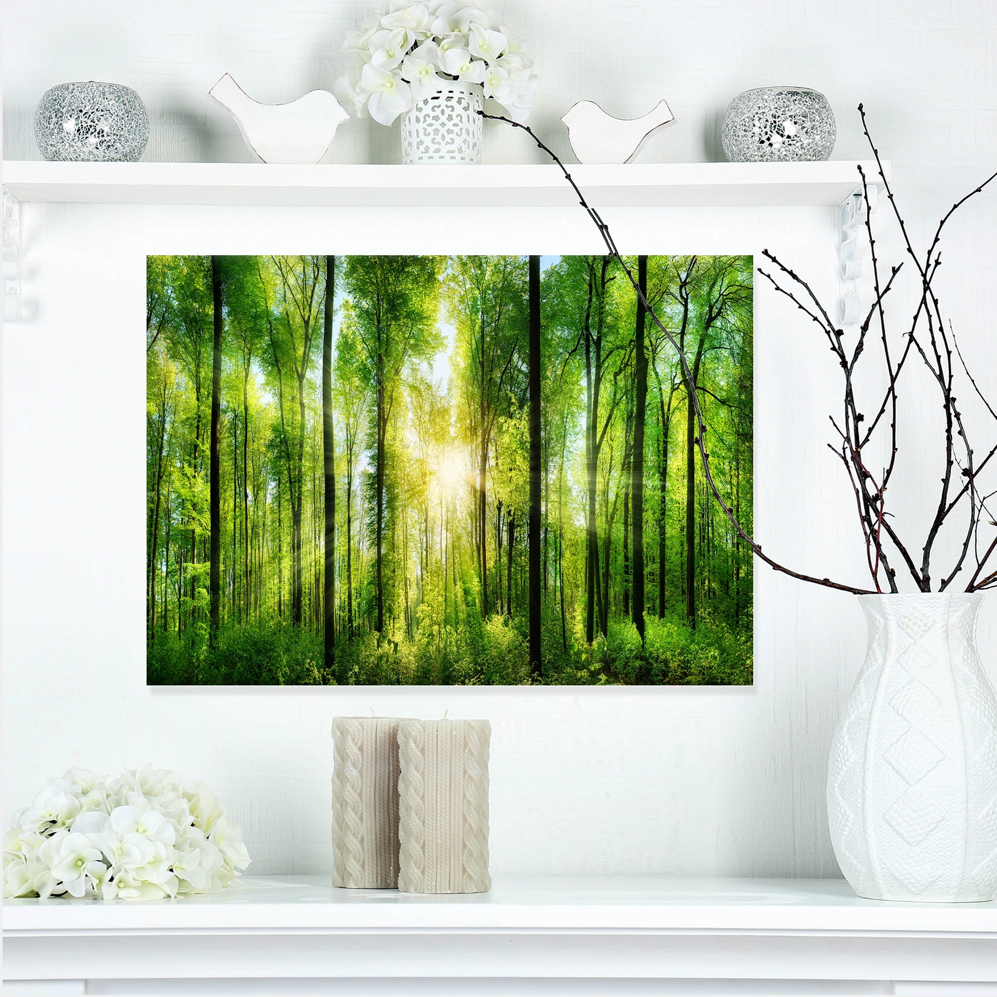 Tableau à toile imprimée Design Art Paysage Panorama Forêt avec rayons de soleil