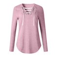 thumbnail image 3 of Women‘s Solid Color Long Sleeve Printed Top Pink M, 3 of 4