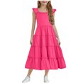 thumbnail image 1 of Diufon Robe Maxi pour Filles Été Décontractée à Manches Cap, Robe Trapèze, Ourlet à Volants, Robe Fluide pour Préados 3-13 Ans, 1 of 9
