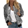 thumbnail image 2 of EQWLJWE Liquidation d'Économies d'Été! Veste Bomber de Baseball Zippée à Poches Imprimées Décontractée pour Femmes, Manteau, 2 of 5