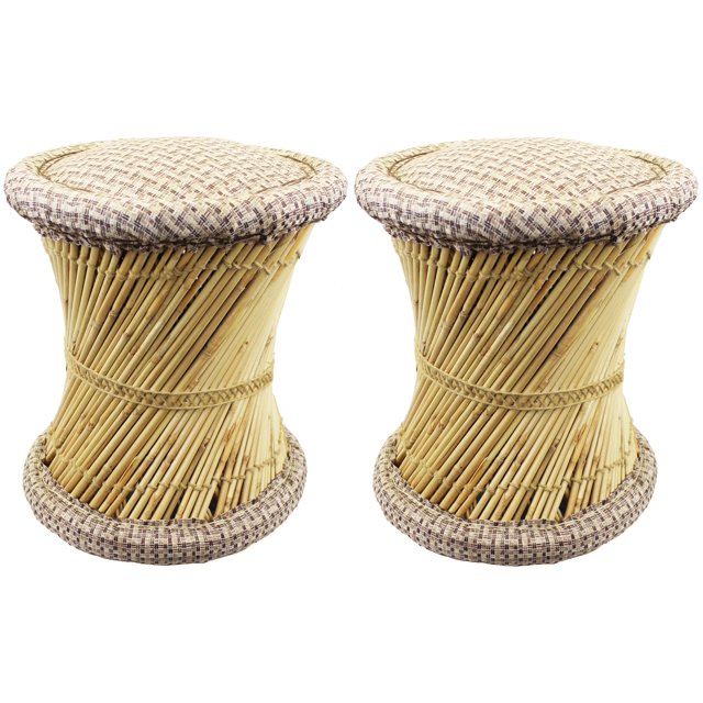 Natural Geo Moray Accent Stool (Set of 2) - Jute Light Brown
