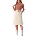 thumbnail image 2 of INSPIRE CHIC Women's Skirt High Elastic Waist A-Line Belted Fall Winter Midi Corduroy Skirt XL Beige, 2 of 6