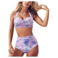 thumbnail image 2 of EGNMCR Bikini Set Women Vintage Swimsuit Two Piece Retro Halter Ruched High Waist Print Bikini Set, 2 of 8
