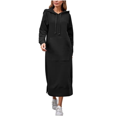 Yuyuzo Womens Long Hoodies Drawstring Casual Loose Sweatshirts Comfy Long Pullover Tops Plus Size Maxi Dresses
