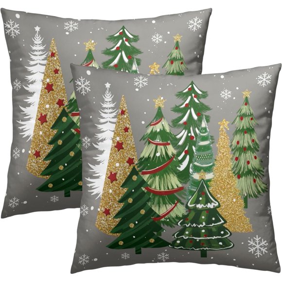 Red Truck Christmas Pillow Covers Buffalo Plaid Christmas Pillow Covers 18 x 18 mas Tree Decorative Throw Pillow Covers for Holiday Decorations Living Room Sofa Set of 2