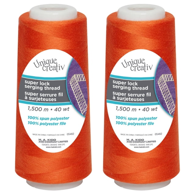 UNIQUE CREATIV TRULOCK 40 wt Polyester Serging Thread 1500 m (1640 yd) Cone, Tangerine